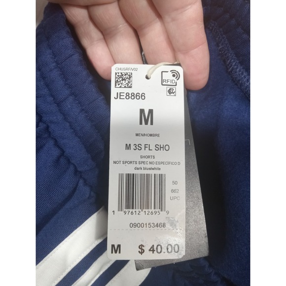 Adidas 3 Stripe Fleece  Shorts Men Medium Blue - Picture 7 of 7